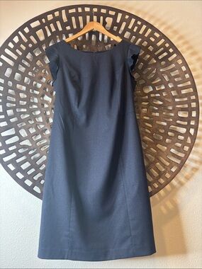 💙 Talbots Italian Flannel Sheath Dress Navy Ruffle Sleeve Lined Women’s 12W 💙